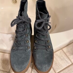 Sorel Ladies Lennox Lace Moss Green Suede Waterproof Lace-Up Ankle Boots